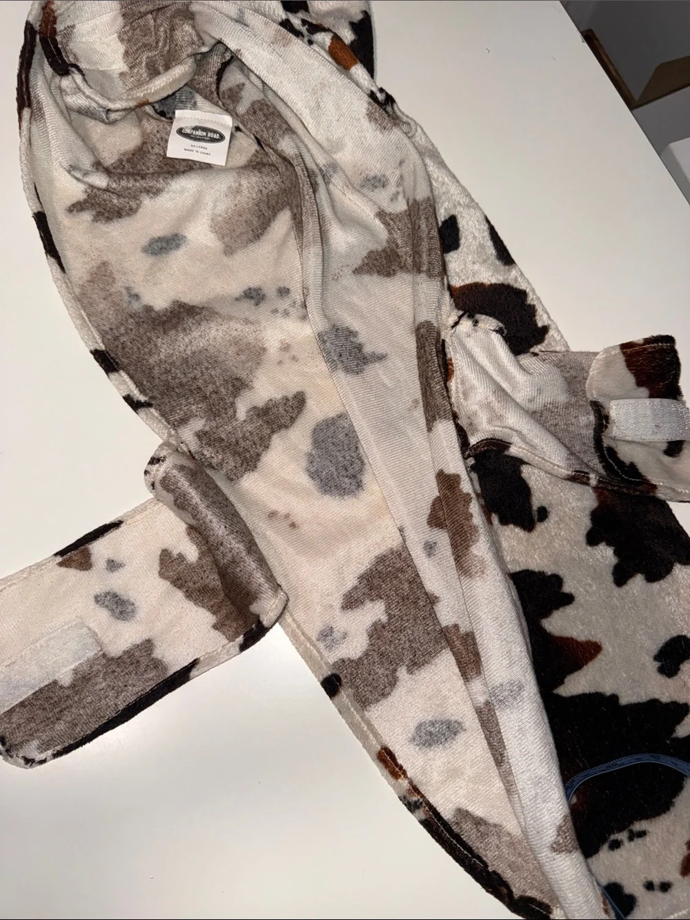 Cow Print Plush Dog Hoodie - Black & Brown Spots on Cream